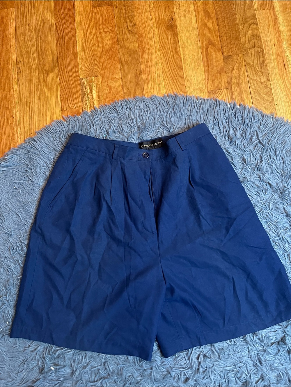 Classiques Entier Vintage Navy Blue High Waist Pleated Silk Shorts Size L